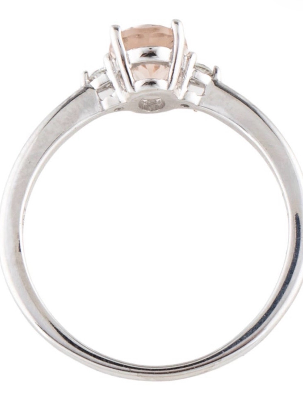 Brand New Oval Morganite Diamond Three Stone Ring 10K White Gold 100% Authentic - Picture 4 of 4